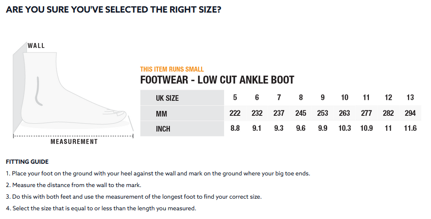 ZHIK LOW CUT BOOT 24 0 Size Chart